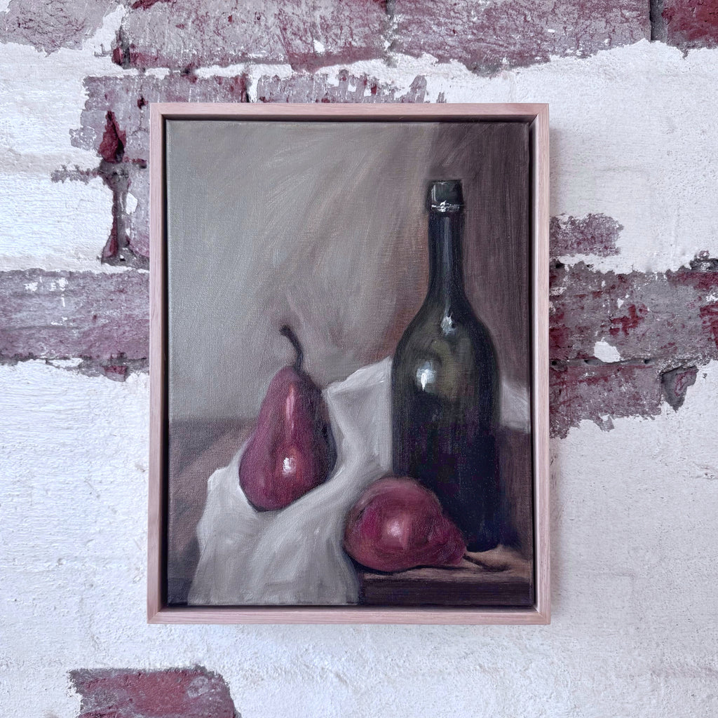 Jessica Olpp - NATURE MORTE AUX POIRES ET À LA BOUTEILLE