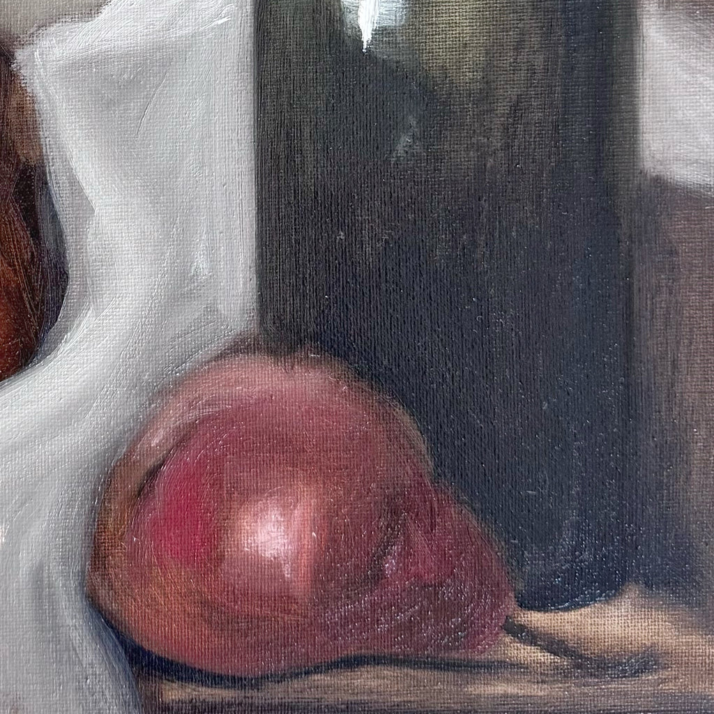 Jessica Olpp - NATURE MORTE AUX POIRES ET À LA BOUTEILLE