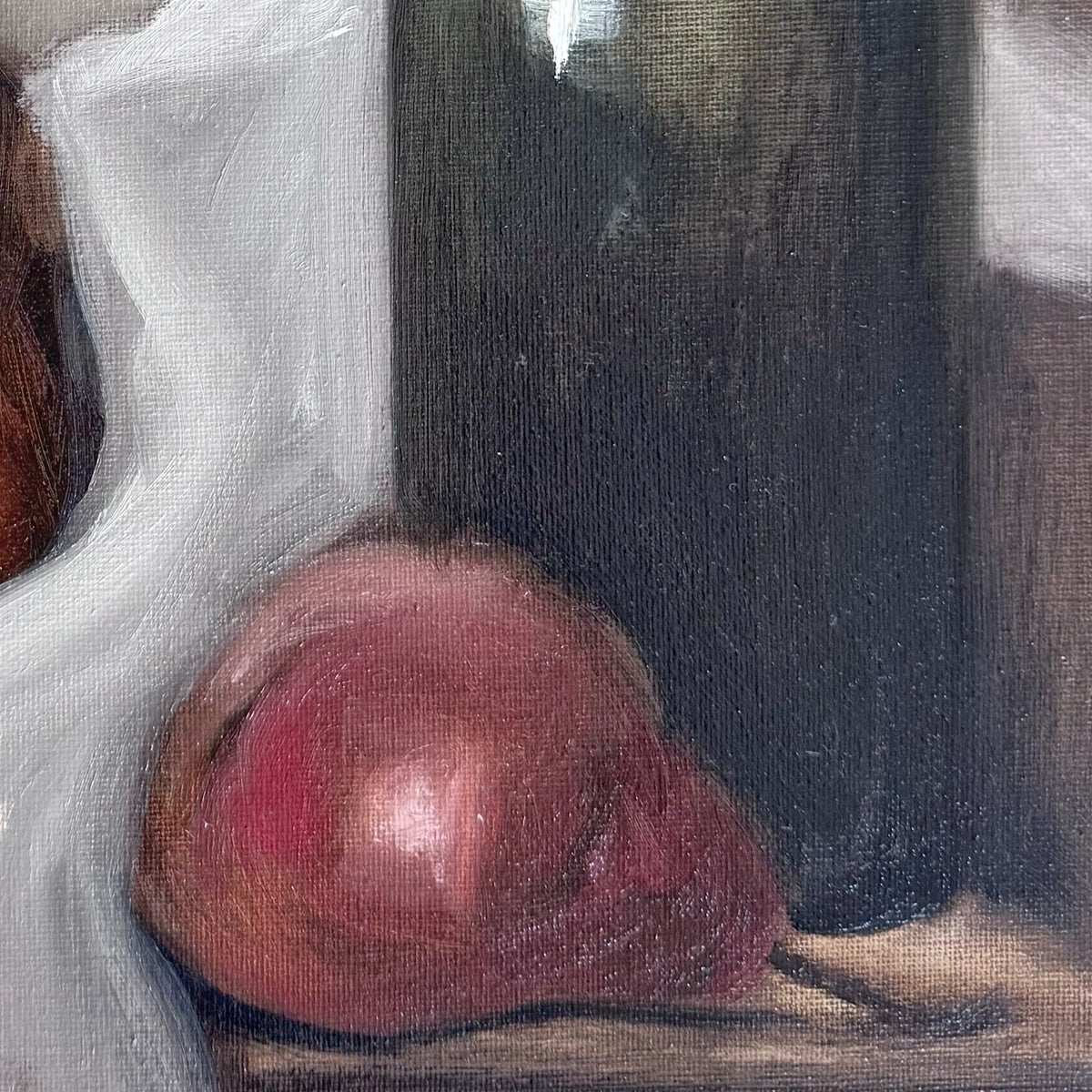 Jessica Olpp - NATURE MORTE AUX POIRES ET À LA BOUTEILLE