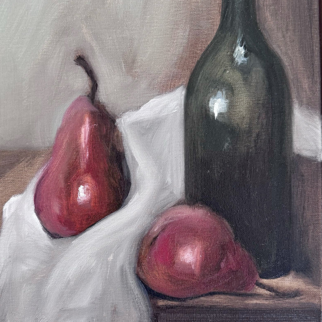 Jessica Olpp - NATURE MORTE AUX POIRES ET À LA BOUTEILLE