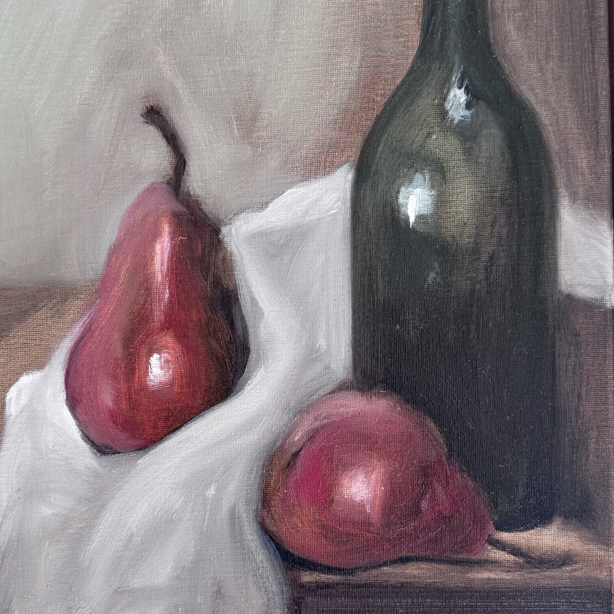 Jessica Olpp - NATURE MORTE AUX POIRES ET À LA BOUTEILLE
